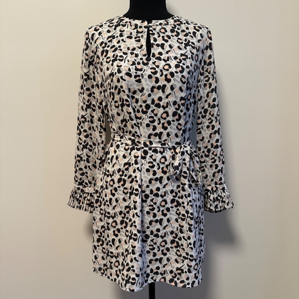 *LOFT* Petite Gray Long Sleeve Cheetah Print Dress Size XSP NWT
